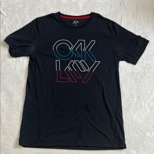Oakley Men's Black Graphic Tee Multicolor Outlined Logo Casual Streetwear Size L